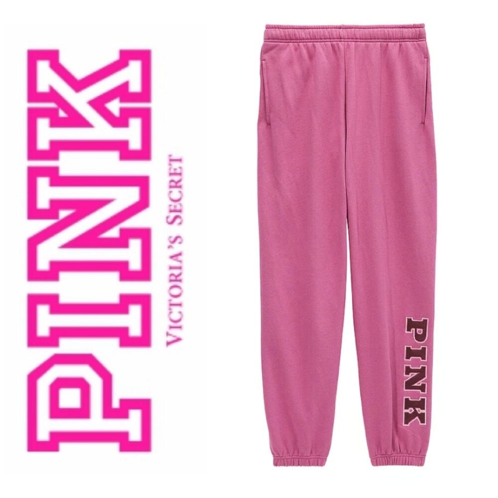PINK Ivy Fleece Campus Sweatpants Red Violet Small